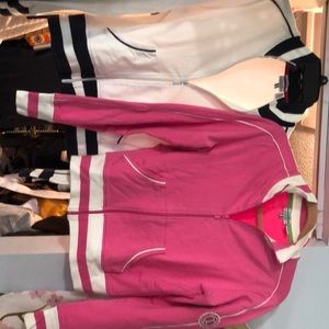 IZod  95% cotton size medium pink White stripes jacket